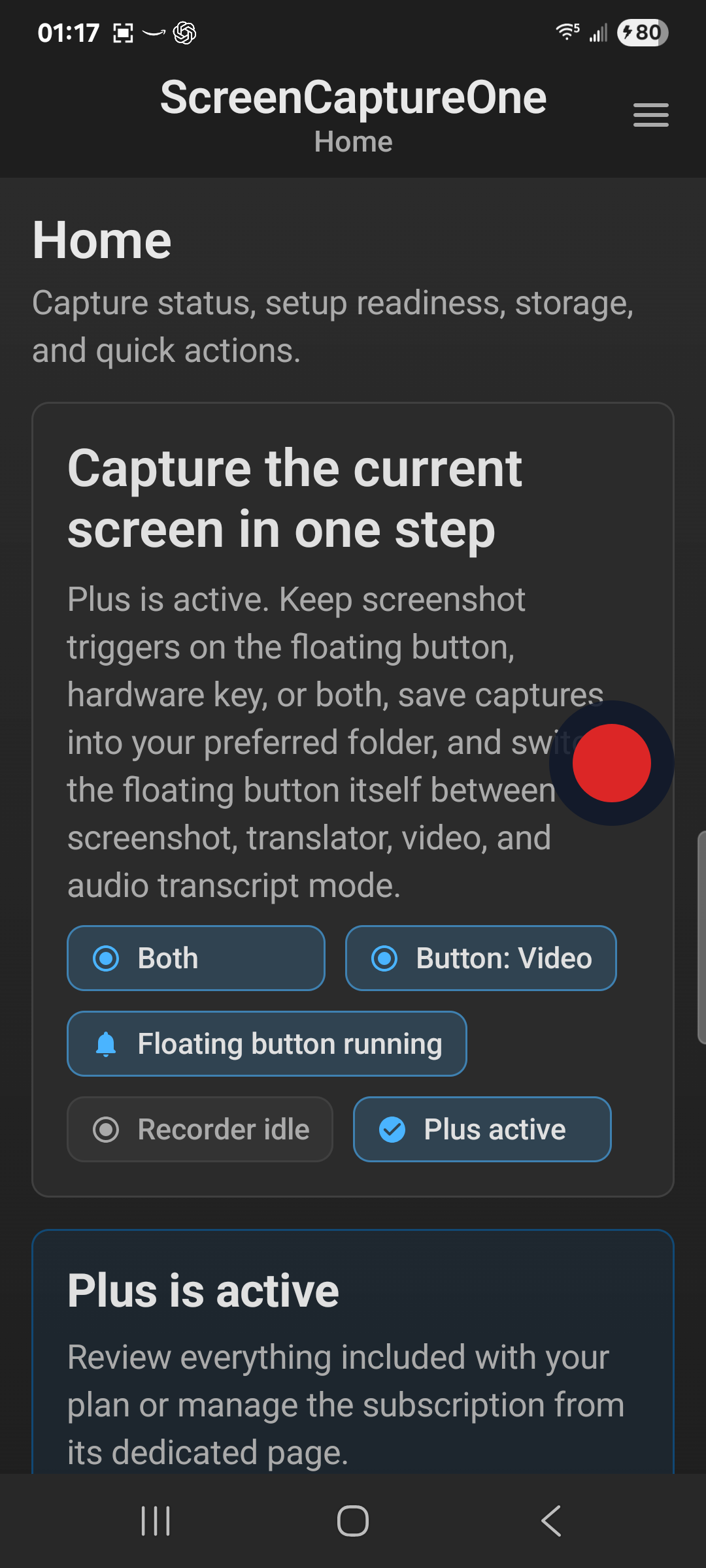 Video recording mode, dark theme